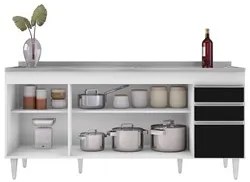Balcão Gabinete Com Pia 180cm Dallas Branco/Preto - Lumil