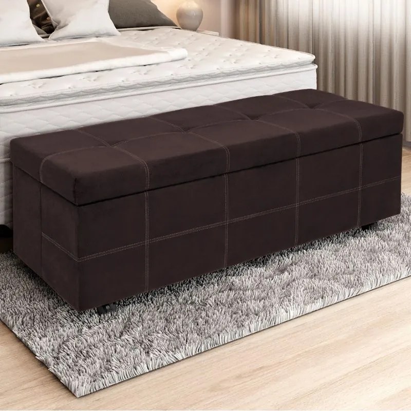 Calçadeira Baú Casal King 193cm Marselha Veludo Marrom - Sheep Estofados - Marrom