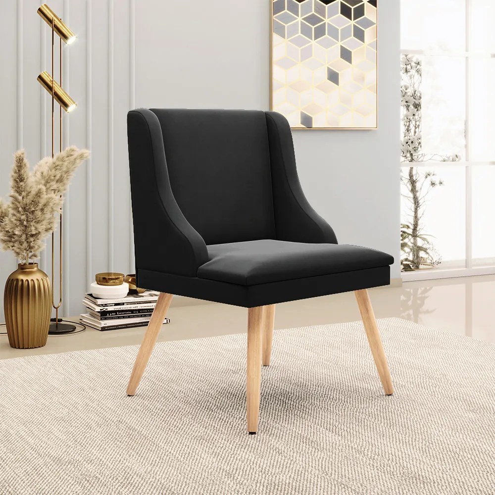 Cadeira de Jantar Liz Suede Preto Pés Palito Natural D03 - D'Rossi