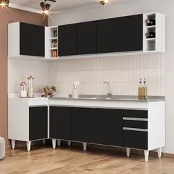 Armário de Cozinha Modulado de Canto Direito 5 Peças CP45 com Pia Inox