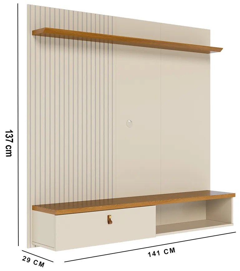 Painel TV 55 Pol 141cm Bancada Suspensa para Sala Seluna M20 - D'Rossi - Cinamomo e Off White