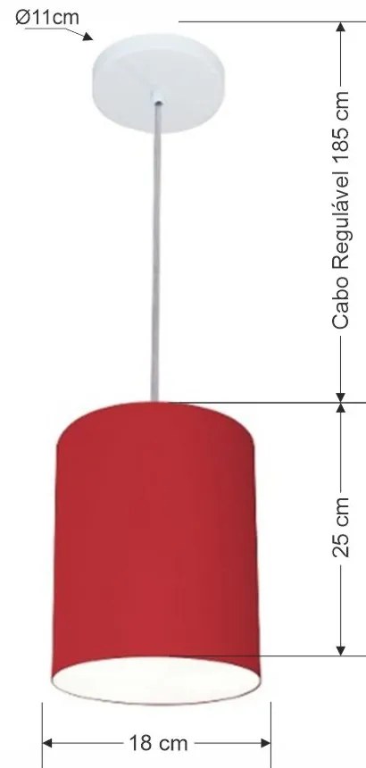 Lustre Pendente Cilíndrico Md-4012 Cúpula em Tecido 18x25cm Bordo - Bivolt