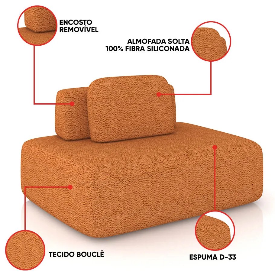 Sofá Módulo Central 140cm Orgânico Sala Berlim Bouclê K01 - D'Rossi - Caramelo