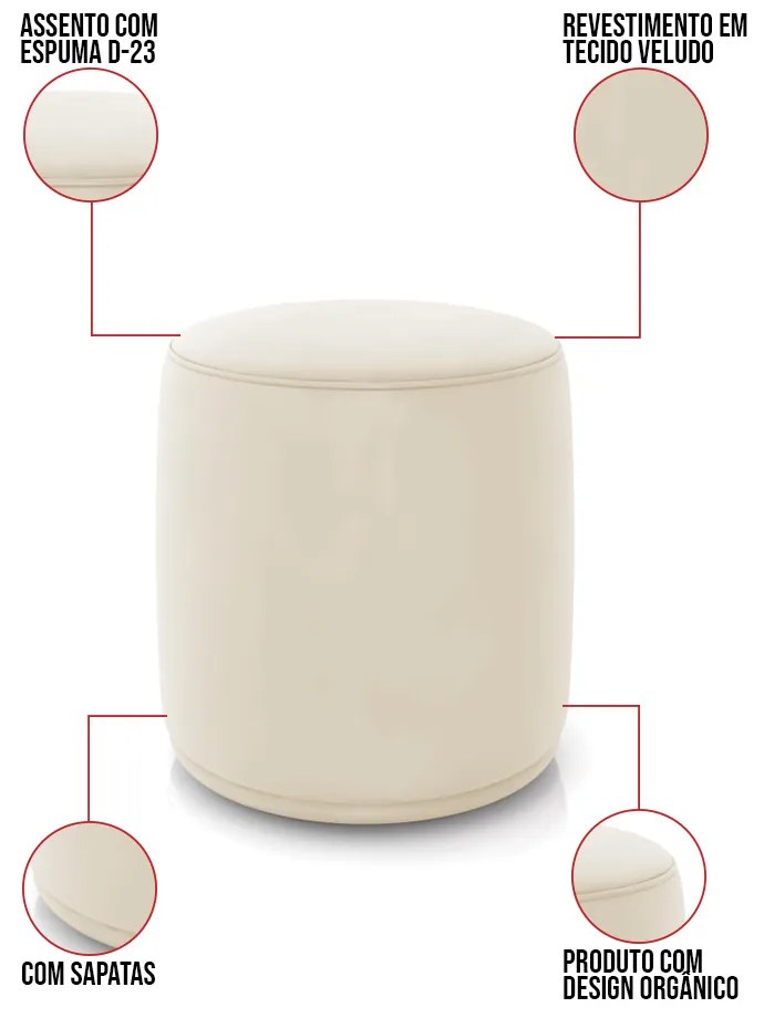 Puff Redondo Orgânico para Sala Kit 2 Malu Veludo M11 - D'Rossi - Bege