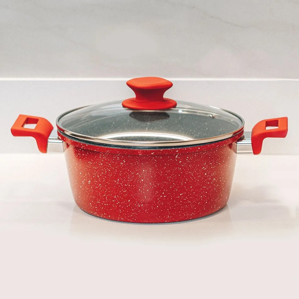 Caçarola Titânio Red 22cm + Tampa de vidro