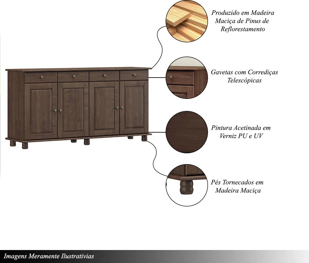 Balcão Madeira Maciça Garnet 4 Portas Café - G74 - Gran Belo