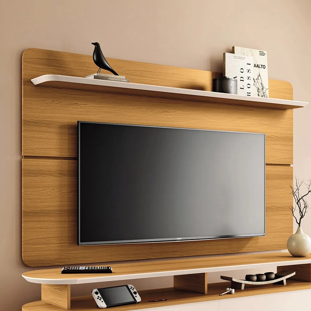 Painel para TV Suspenso 70 Pol 180cm Celine H01 - D'Rossi - Cinamomo e Off White