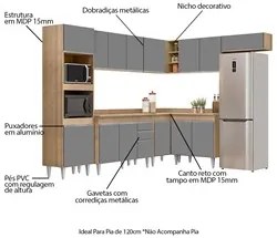 Armário de Cozinha Modulada de Canto 8 Peças CP02 Balcão com Tampo Cas
