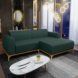 Sofá 230cm 4 Lugares com Chaise Direito Pés Gold Molino C-117 Linho Ve