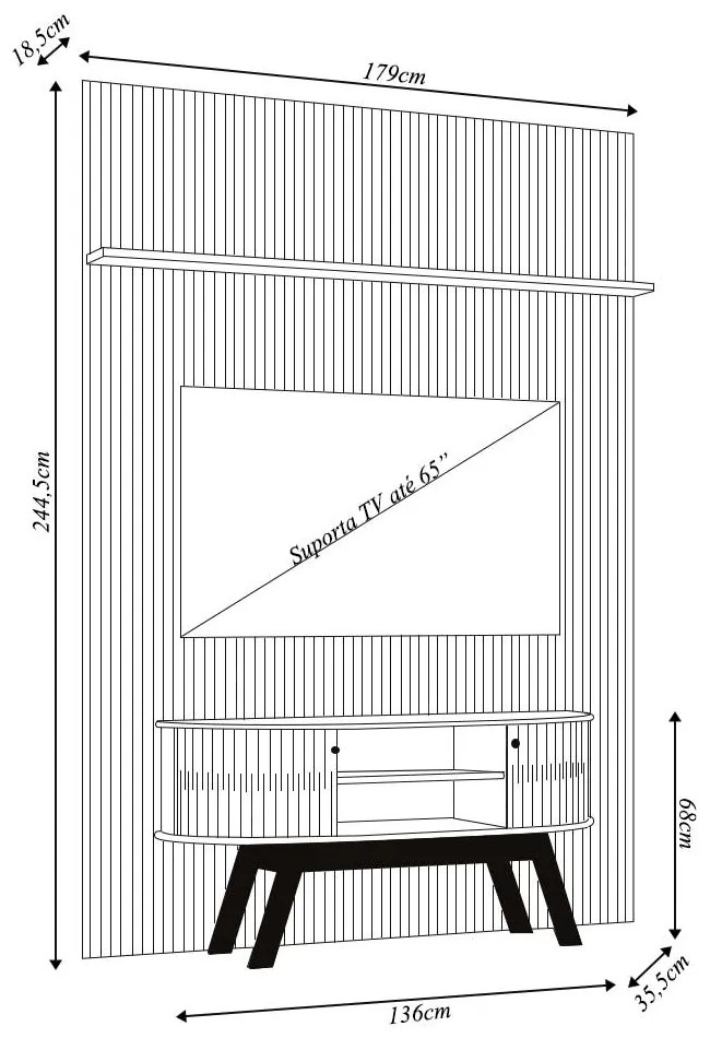 Conjunto Painel e Bancada Troia 2 Portas Deslizantes MDP Pintura UV até 65 Cinamomo/OffWhite G97 - Gran Belo
