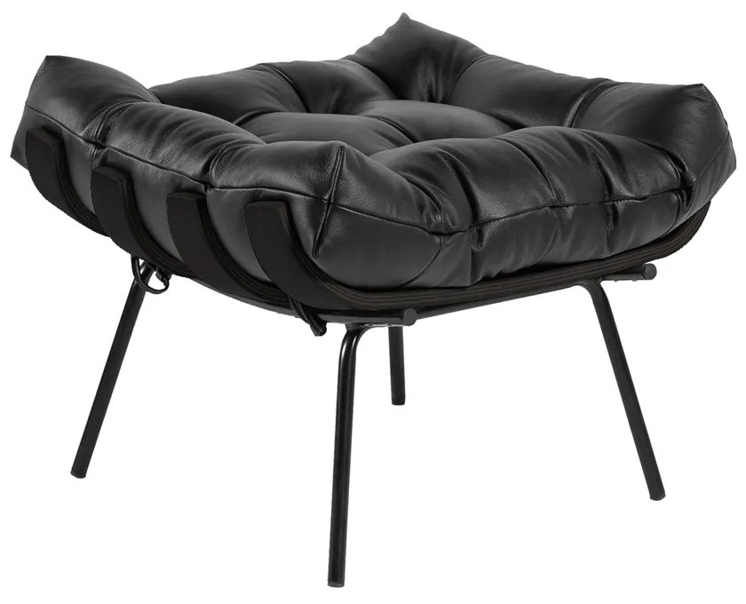 Puff Decorativo Sala de Estar Costela Base Preta Couro Preto G34 - Gran Belo