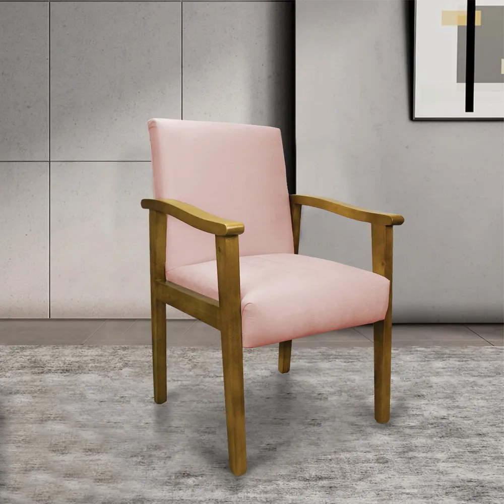 Poltrona Eloisa Veludo Base de Madeira Castanho - Rose