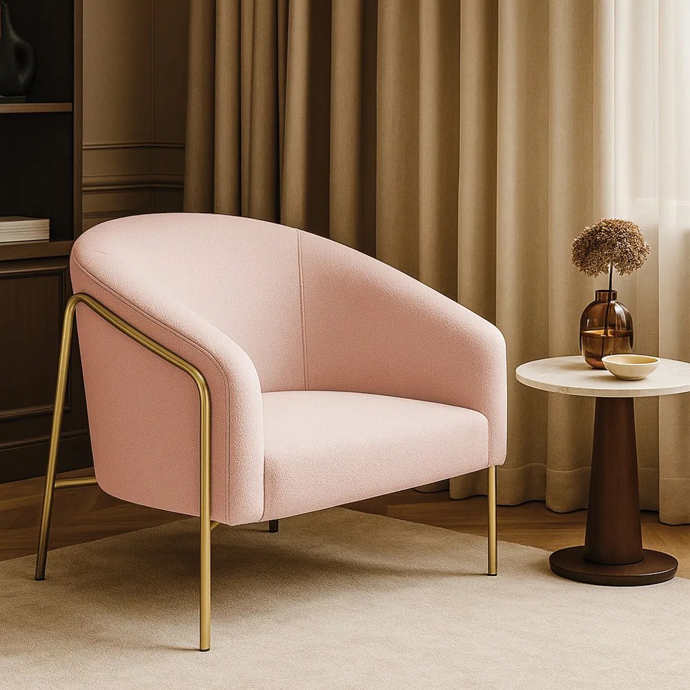 Poltrona Sala Industrial Alta Dourado Stella Bouclê D03 - D'Rossi - Rose
