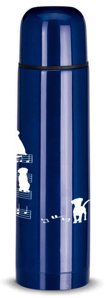 Garrafa Térmica 500ml Cachorro Musical Cromado Água Café Chá - Azul