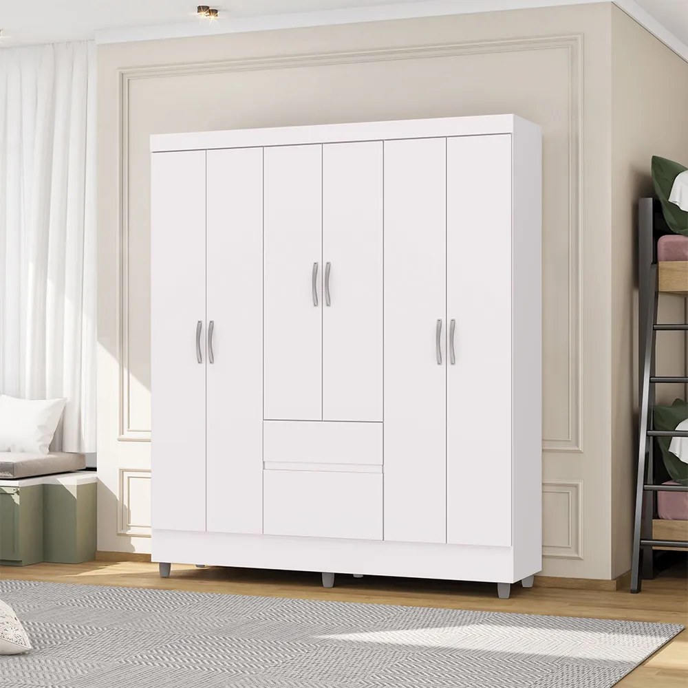 Guarda Roupa Casal Flex Abruzzo 6 Portas de Bater 2 Gavetas Branco/Terracota G98 - Gran Belo