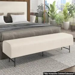 Puff Recamier Decorativo Pés em Ferro 140cm Dublin Z37 Linho Creme - M