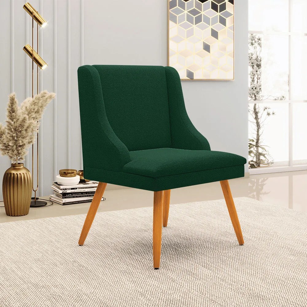 Cadeira Sala de Jantar Pé Palito Castanho Kit 6 Liz Boucle D03 - D'Rossi - Verde