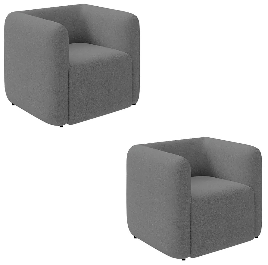 Poltrona Sala de Estar Decorativa Kit 2 Laguna Bouclê K01 - D'Rossi - Cinza