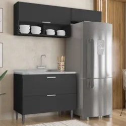 Armário de Cozinha CP03 Com Pia 100cm Pérola Z34 Preto      - Mpozenat