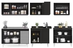 Armário de Cozinha Modulado de Canto 6 Peças CP30 com Pia Inox Preto/C