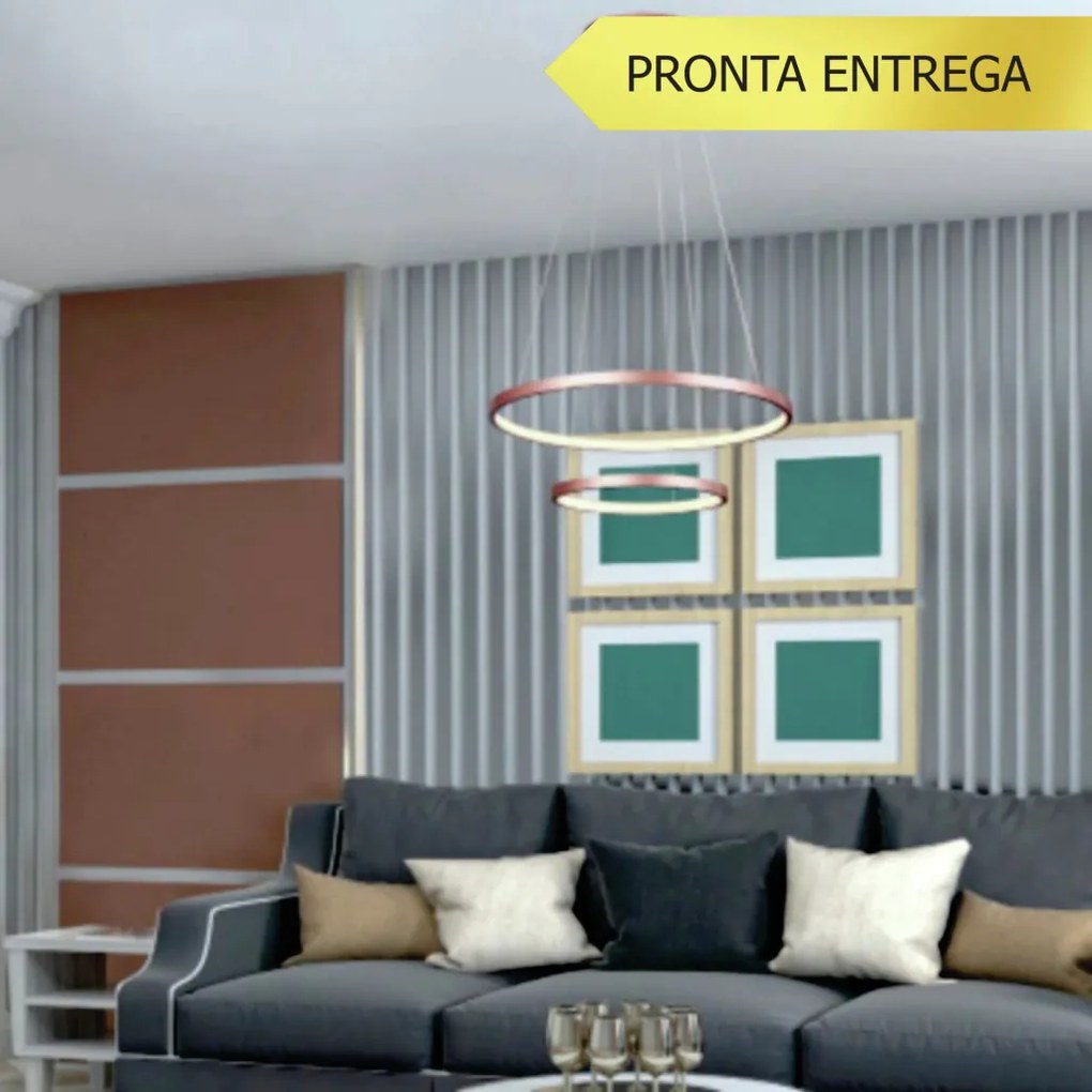 Pendente Orlo Duo Anel Redondo Duplo Ø50Cm Led 40W 3000K Bivolt Cobre... (CB-M = Cobre)