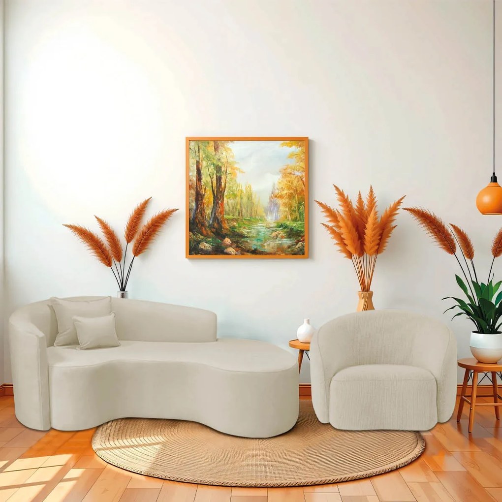 Kit Recamier Curvo Sala de Estar Inglaterra 180cm Lado Direito e Poltrona Orgânica Luxo Amore Bouclé