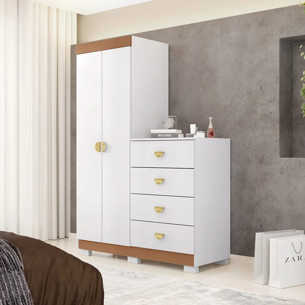 Cômoda Roupeiro Allure 4 Gavetas 2 Portas com Prateleiras Branco G98 - Gran Belo