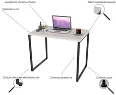 Conjunto Escritório Estilo Industrial Mesa 90cm e Estante 60cm 3 Prate
