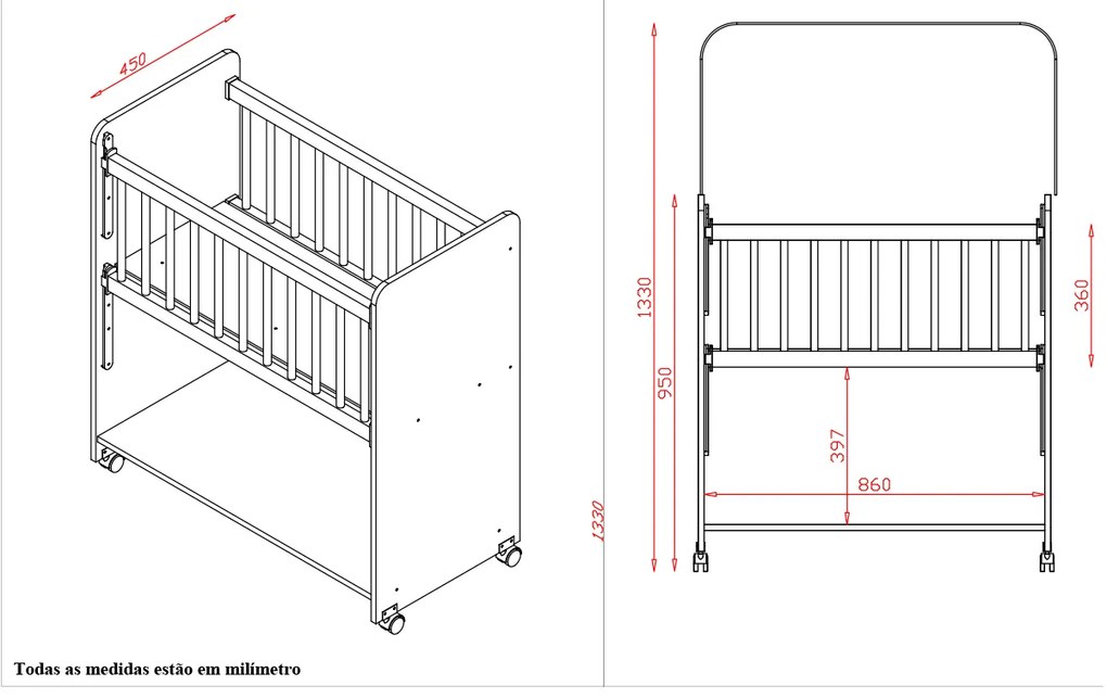 Berço Lótus com Grade Móvel MB1