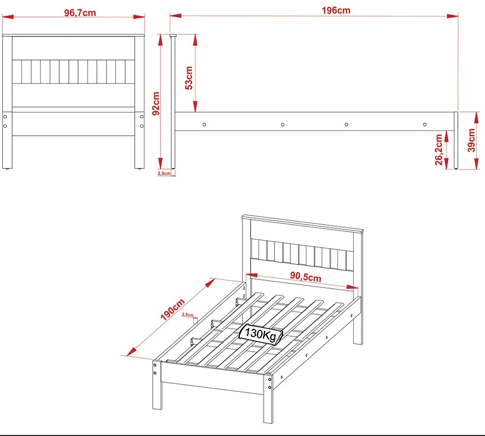 Cama de solteiro MDP CM8006 Nogal/Branco G69 - Gran Belo