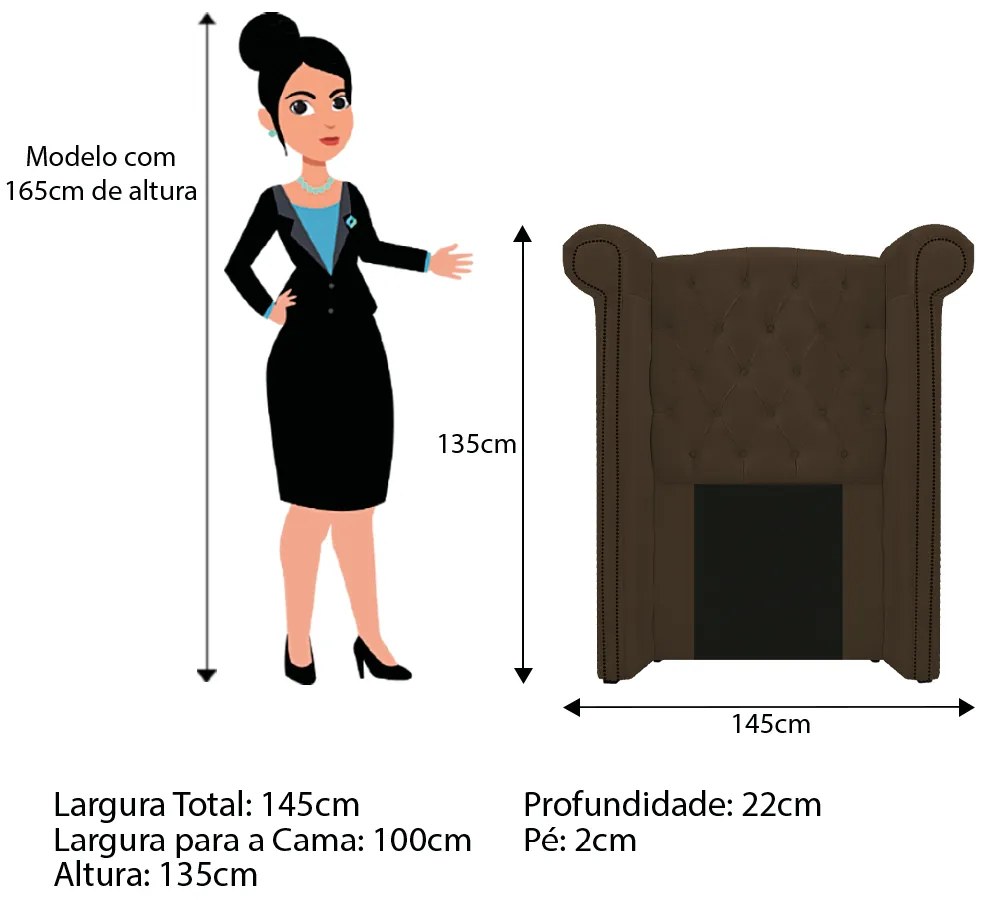 Kit Cabeceira e Calçadeira Veneza 100 cm Solteiro Suede Marrom - ADJ Decor
