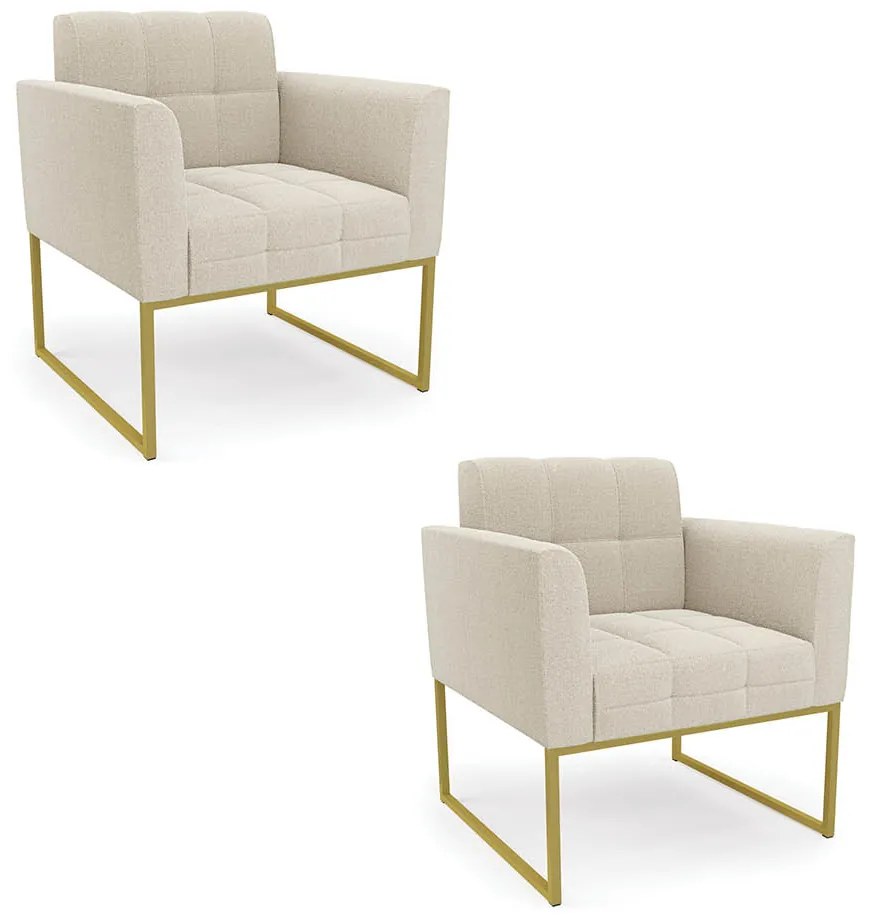 Poltrona Decorativa Industrial Dourado Kit 2 Elisa Bouclê D03 - D'Rossi  - Bege