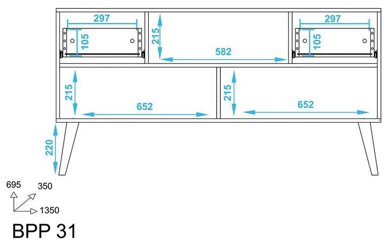 Rack Home para TV de até 50" 2 Gavetas - Branco/Pés Pinhão