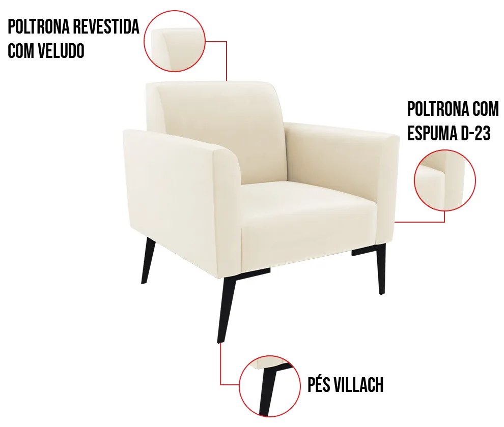 Poltrona Pés Villach Marisa Veludo D03 - D'Rossi - Bege