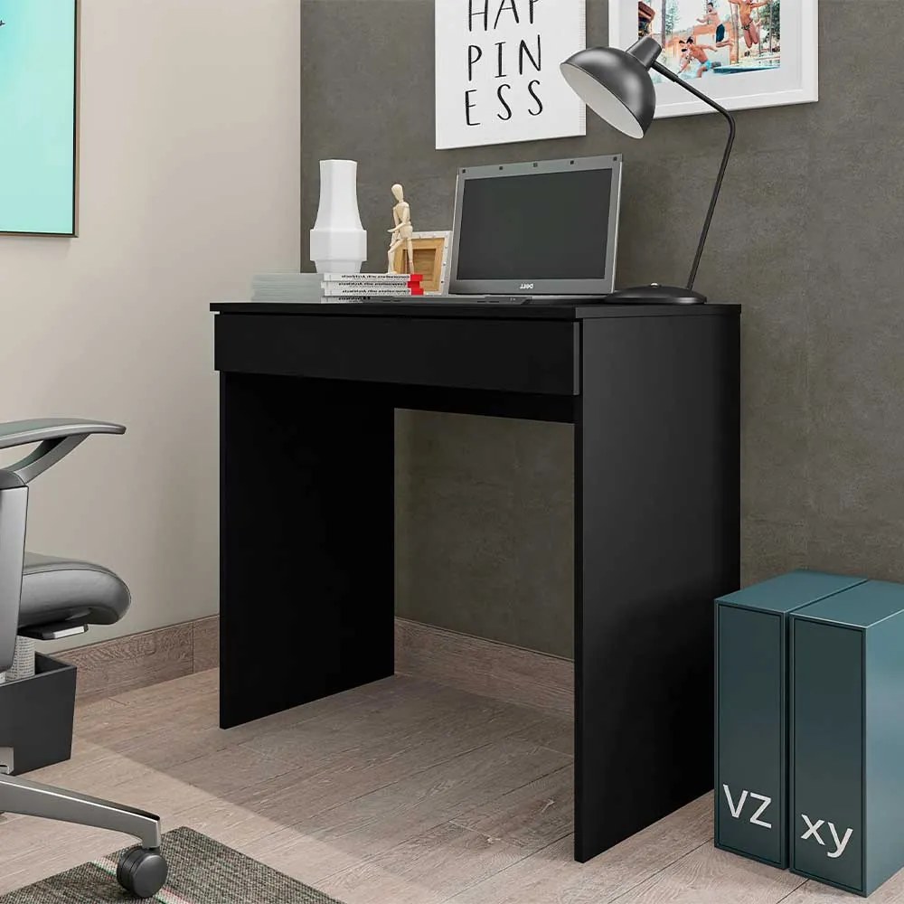 Mesa Escrivaninha 80 cm para Notebook com Gaveta Case MDP Preto G01 - Gran Belo