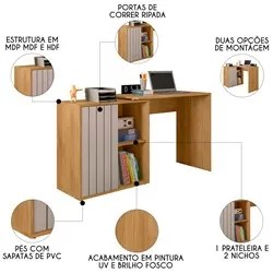 Mesa para Escritório Home Office 1 Porta Ripada Tech Mel/Cacao - Caemm