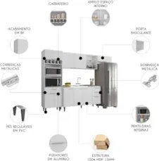 Armário de Cozinha CP04 Com Pia 150cm Pérola Z34 Branco     - Mpozenat
