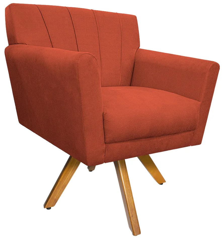 Poltrona Laura Base Giratória de Madeira Suede Terracota - ADJ Decor