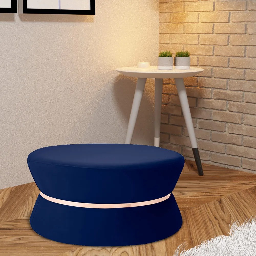 Puff Decorativo Sala de Estar 95cm Dhaka Veludo Azul Bic G15 - Gran Belo