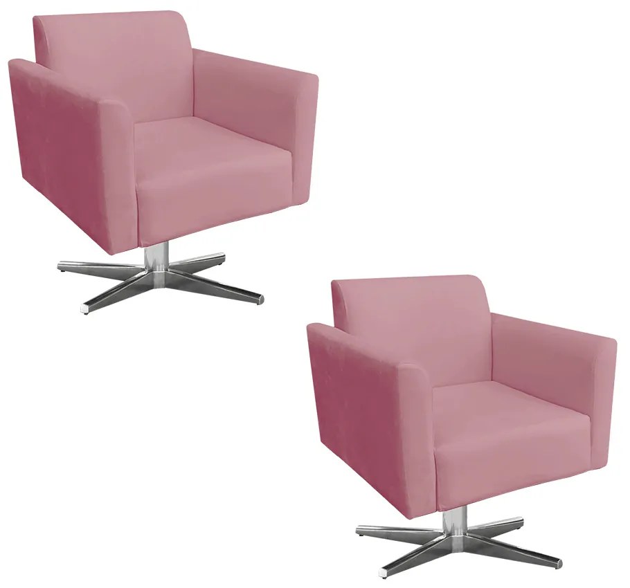 Kit 02 Poltronas Giratória Marisa Suede Base Cromada - Rose