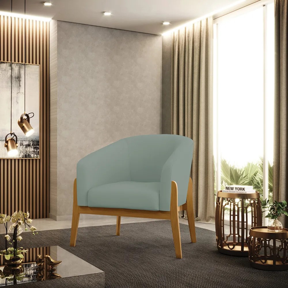 Poltrona Decorativa Base Madeira Stella Cotelê Ext/Veludo D03 - D'Rossi - Menta