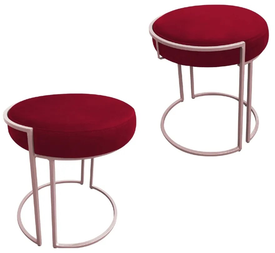 Puff Redondo Base Industrial Rosê Kit 2 Love Suede - Vermelho