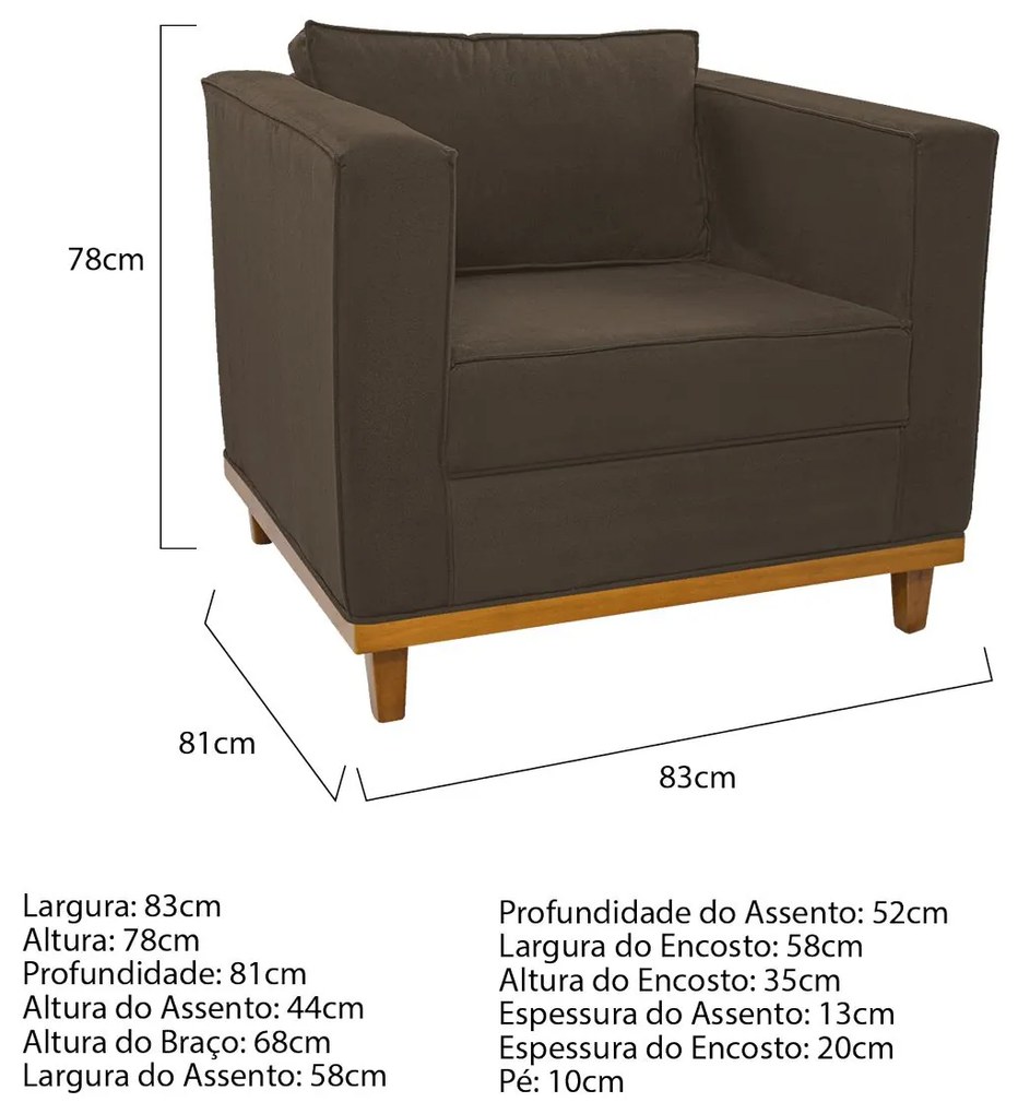 Kit Sofá 2 Lugares e Poltrona Europa Suede Marrom ADJ Decor