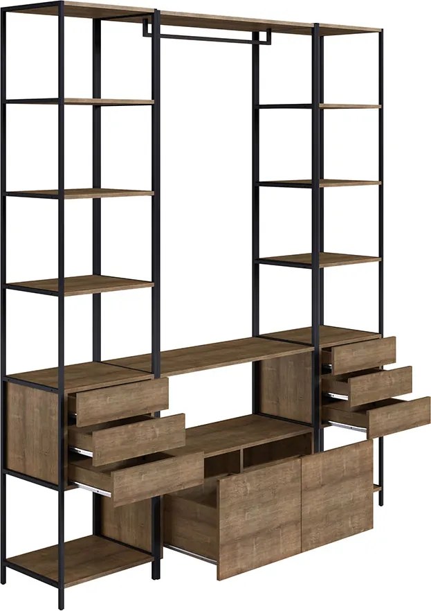 Kit Guarda Roupa Closet Modulado Steel Quadra Estilo Industrial Vermont e Preto A05 - D'Rossi