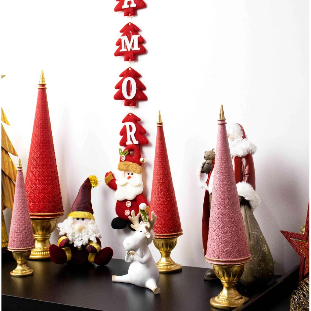 Árvore Decorativa de Natal Em Resina Rosa e Dourado 45 Cm - D'Rossi
