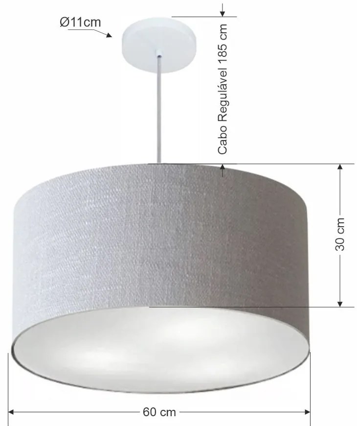 Lustre Pendente Cilíndrico Md-4101 Cúpula em Tecido 60x30cm Rustico Cinza - Bivolt