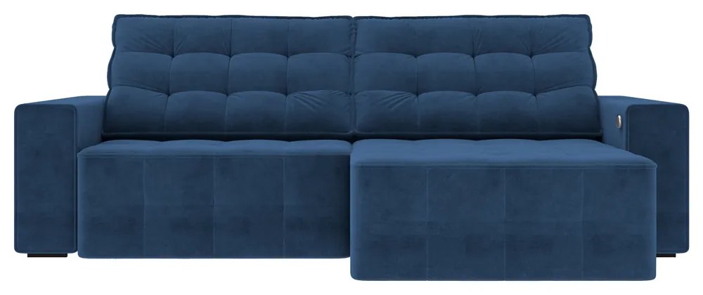 Sofá Retrátil e Reclinável 274cm com USB Elliot Suede Azul Marinho G52 - Gran Belo