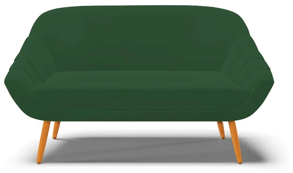 Namoradeira 02 Lugares Giovana Veludo Verde Pés Palito Castanho - Indo Decorar