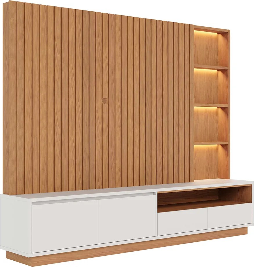 Home Estante Monterrey Decorativo TV até 82 MDP/HDF 240cm Fitas LED Nichos Freijó/Off White G73 - Gran Belo