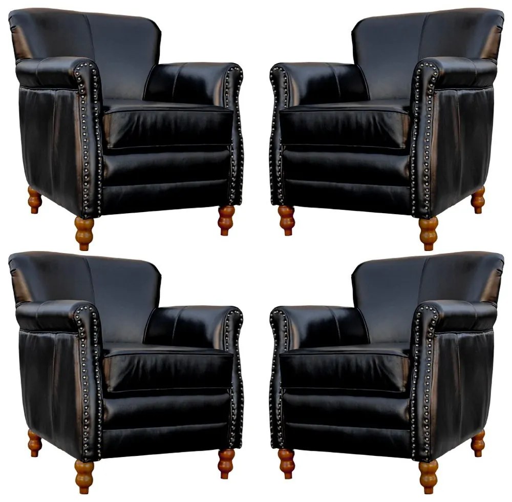 Kit 04 Poltronas Decorativas Sala de Estar Brunei Pés Madeira Couro Preto G58 - Gran Belo